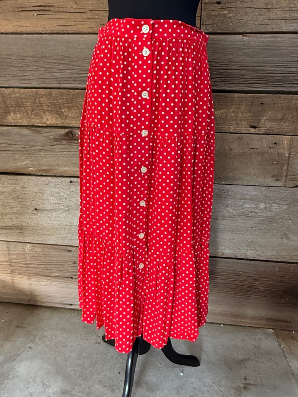 Talbots tiered midi skirt, red/white classic polka dot, medium